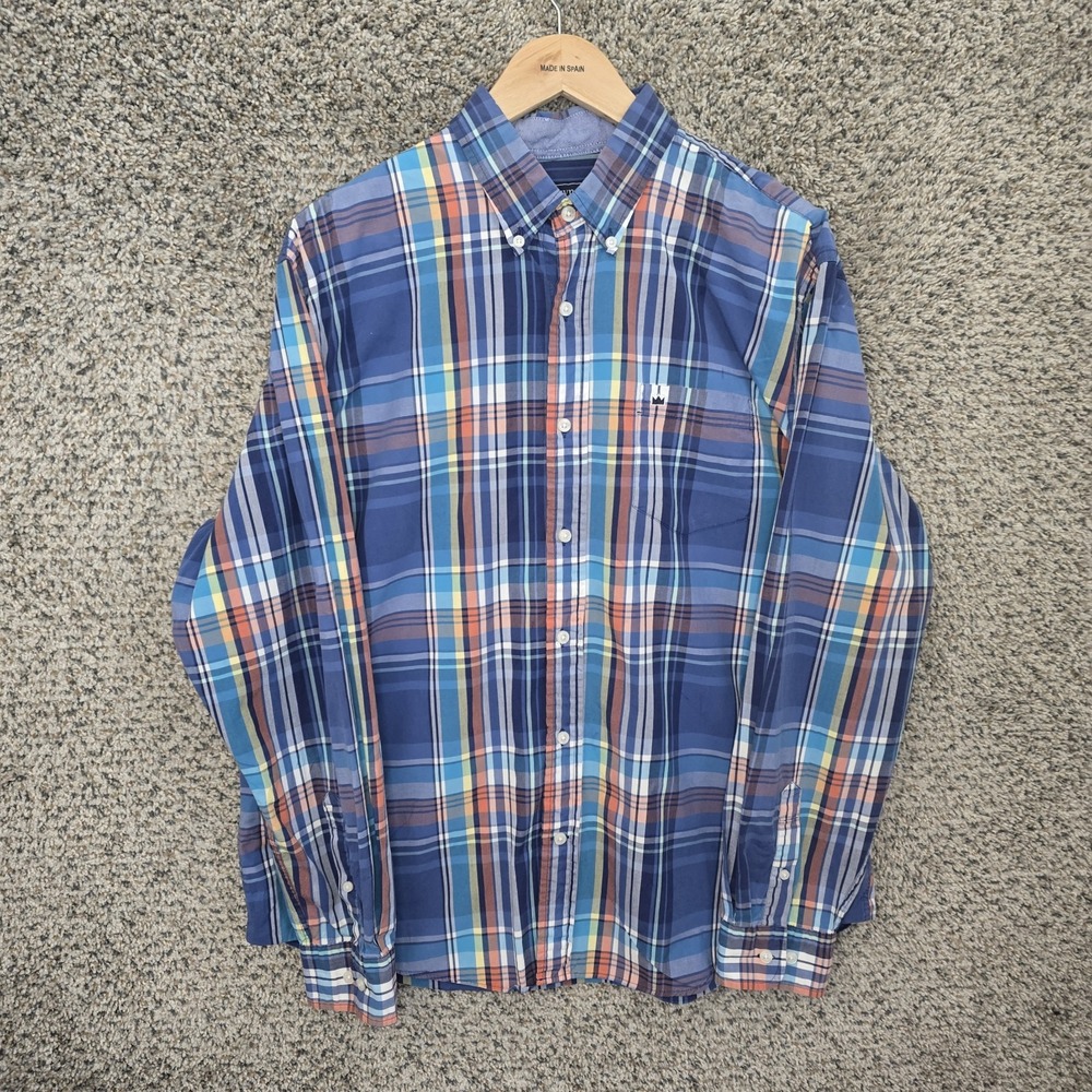 Crown & Ivy Shirt Mens Large Blue Plaid‎ Button Down Classic Fit Embroidered